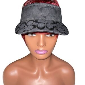 Coach Black Visor Hat with Signature Motif Leather Adjust Strap